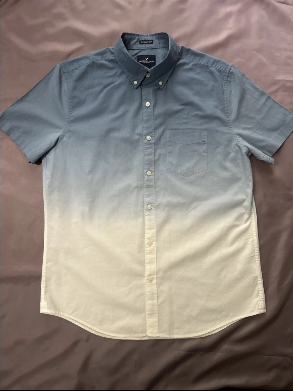 American Eagle Outfitters men’s Short-Sleeve Button-Down in Blue and White